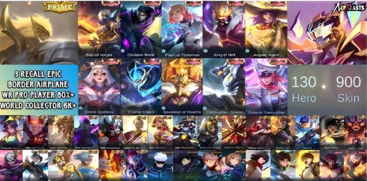 ML705 SULTAN LUXURY Account 130 Heroes 900 Skins Divine Goddess Psion of Tomorrow Angelic Agent Obsidian Blade Starfall (G)