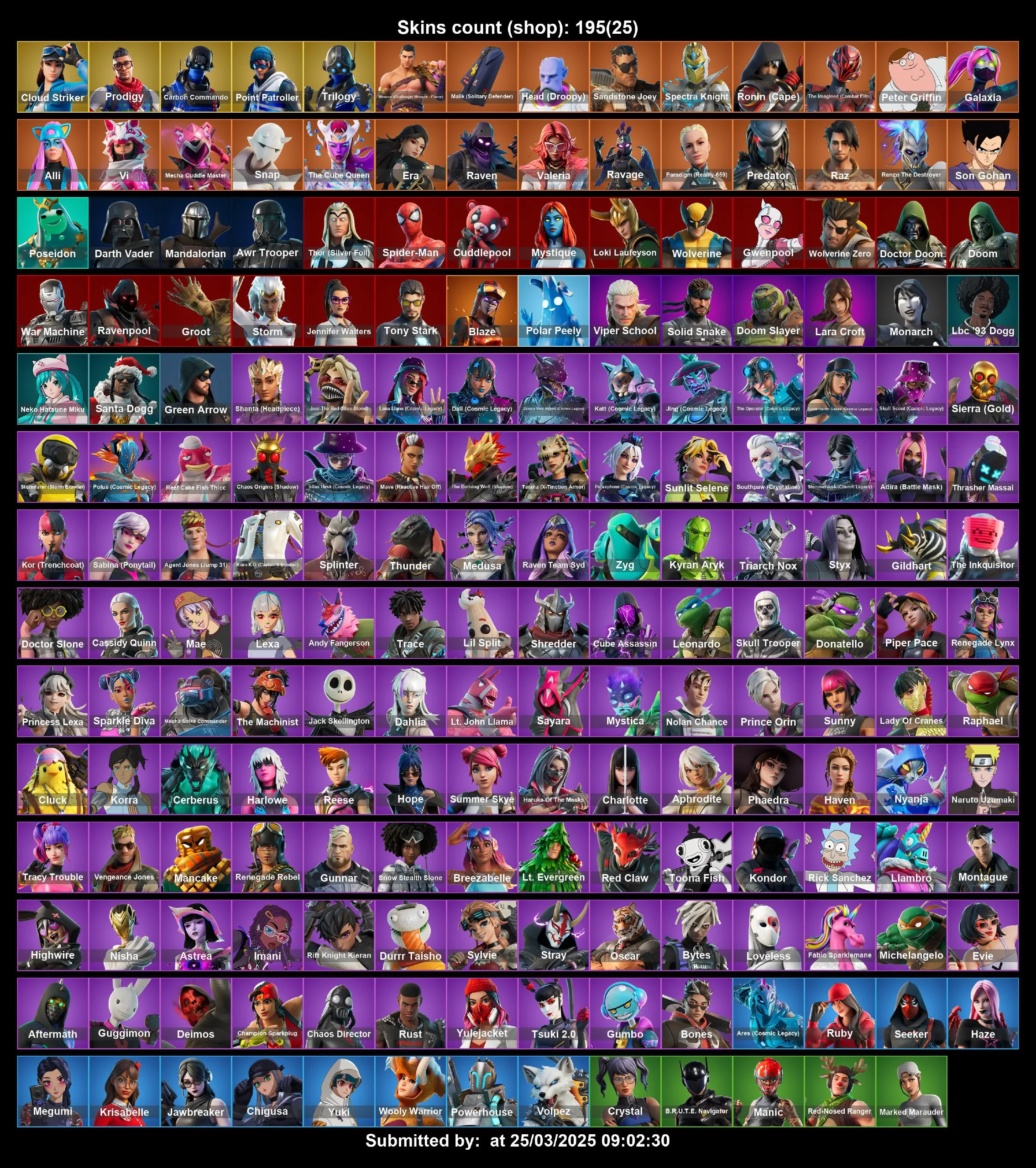 [PC/PS4-5/XBOX] 195 Skins | Spider Man | Raven Pool | Lara Croft | Doom Slayer | Skull Trooper | Rick Sanchez | Crystal | Haze | Ruby | Yuki | Full Email Access