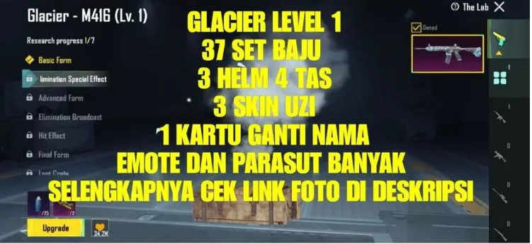 PGM505 Glacier M416 Lv.1, 37 Outfits, 3 Helmets, 4 Backpacks, 3 Uzi Skins (G)