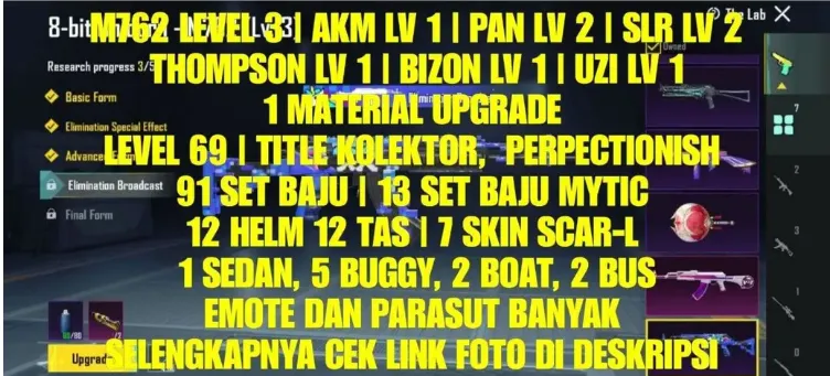 PGM520 8-Bit Unicorn M762 Lv3, 13 Mythic Outfits, 91 Outfits, Bunny Munchkin AKM, Lilac Finesse Thompson, Spirit Sentry UZI, Nightscape Gladiator Bizon, Collector Title, Multiple Vehicle Skins (G)