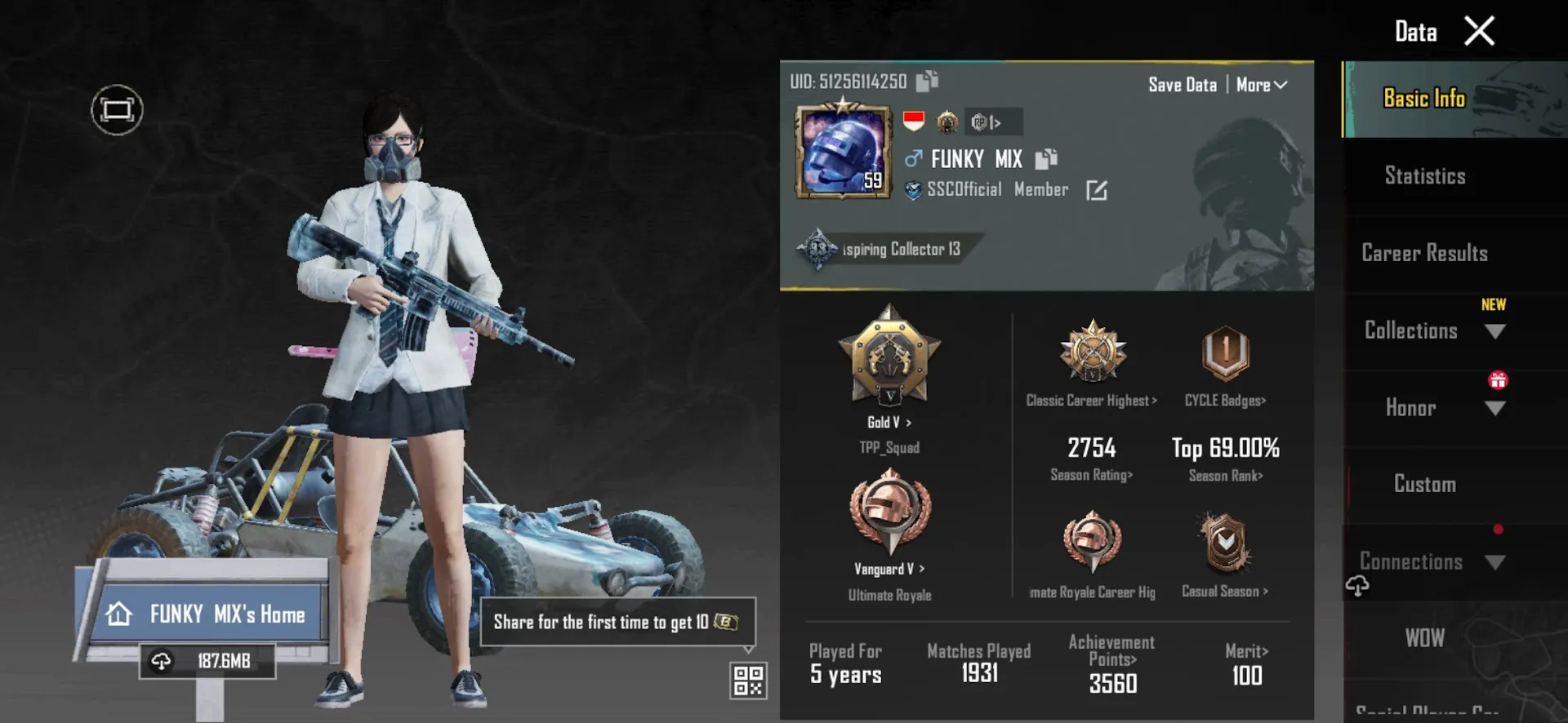 PGM533 Gold V - Skullcrusher PP-19 Bizon Lv.3, Steampunk Thompson SMG, Elite Passes, Legendary Outfits, Vehicles & Skins, Black Rose Parachute 