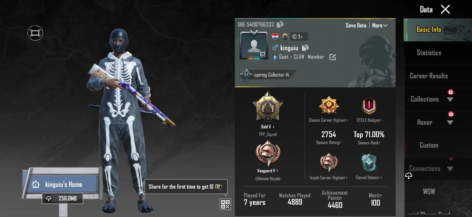 PGM544 Level 67 | RP M7 A10 Max | Glacier M416 Lv.3 | Kitty Kadence Kar98K Lv.1 | Tundra Knight Dagger Lv.2 | Onyx Blizzard AMR Lv.1 | 67 Outfits 