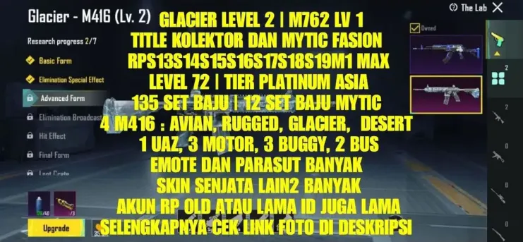 PGM549 Glacier M416 Lvl 2, Mythic Sets & Collector Titles, Platinum Tier (G)