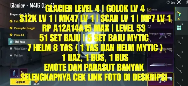 PGM553 Glacier M416 Lvl 4, Golok Lvl 4, Mythic Sets, RP A12/A14/A15 Maxed (G)