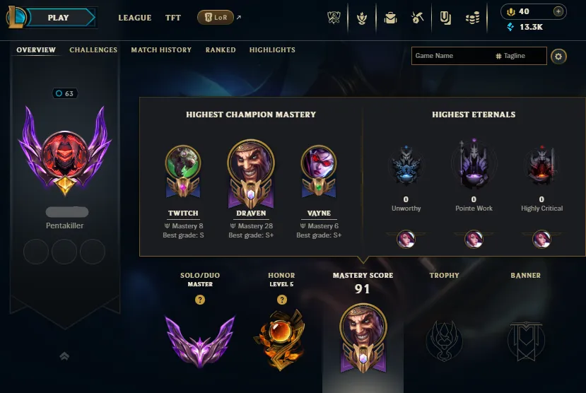 🔥LVL63 Diamond 1 75LP Handleveled💎62Champs 24Skins 24Chromas⭐Name Changeable✅Lifetime Ownership Guarantee ⸱ Never Taken Back