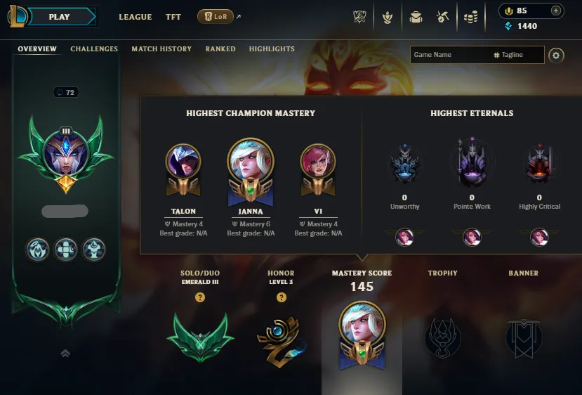🔥LVL72 Emerald 3 27LP (5W/4L) Handleveled💎75Champs 27Skins⭐Name Changeable✅Lifetime Ownership Guarantee - Never Taken Back✔️Recovery info included