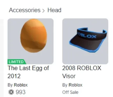 RBL2834 550+ RAP limited The Last Egg of 2012 2008 ROBLOX Visor rare offsale items classic 2008 account (G)