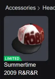 RBL2836 Summertime 2009 R&R&R limited cap 1,750+ RAP classic 2009 established collectible avatar items rare profile (G)