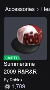 RBL2837 Summertime 2009 R&R&R limited cap 1,750+ RAP classic 2009 established collectible avatar items rare profile (G)