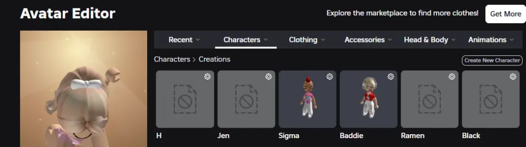 RBL2847 6.8K+ Robux Spent Blue Rabbit Barbie Sigma Baddie Ramen Black and White Pony Duo Stylish Characters (G)