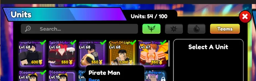 RBL2859 Anime Defenders Level 124 155K Gems 838 Trait Crystals Strong Units Pirate Man Vengeful Shinobi Spirit Hybrid Dragon Slayer (G)