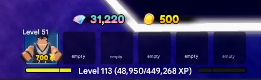 RBL2863 Anime Defenders Level 113 31,220 Gems 500 Gold Starter Team Slot Level 51 Unit 700 Power (G)