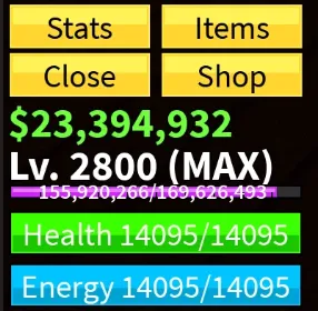 RBL2882 Blox Fruits Max 2800 GodHuman Cursed Dual Katana Sanguine Art Cyborg V4 Full Gear Magma Rubber Ice Sand Flame Eagle Valkyrie Helm Pale Scarf Rengoku Yama Tushita Creation 23M Cash (G)