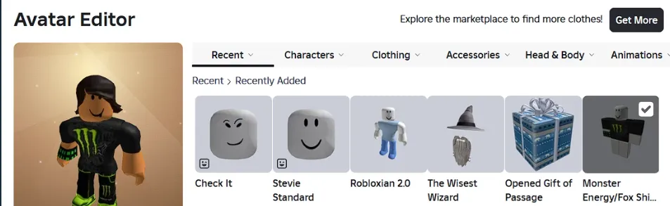 RBL2892 1.75K RAP 2012 Account The Wisest Wizard Shaggy Offsale Check It Robloxian 2.0 Monster Energy Fox Shirt (G)