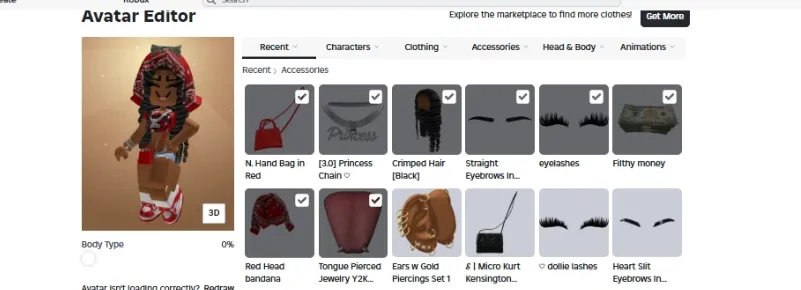 RBL2925 15.8k+ Robux Totalli Hesap Red Hand Bag In Red Princess Chain Crimped Hair Black Beautiful Lashes Red Raised Sunglasses Black Messy Curly Updo Many Bold Popular Bubbly Stylish Animations(no EMAIL) (G)