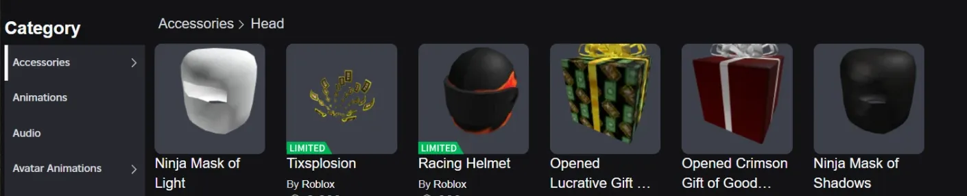 RBL2927 star 4.050+ RAP 2008 Kurulum Limited Hesap Ninja Mask of Light Tixplosion Racing Helmet Opened Lucrative Gift Opened Crimson Gift Ninja Mask of Shadows (G)