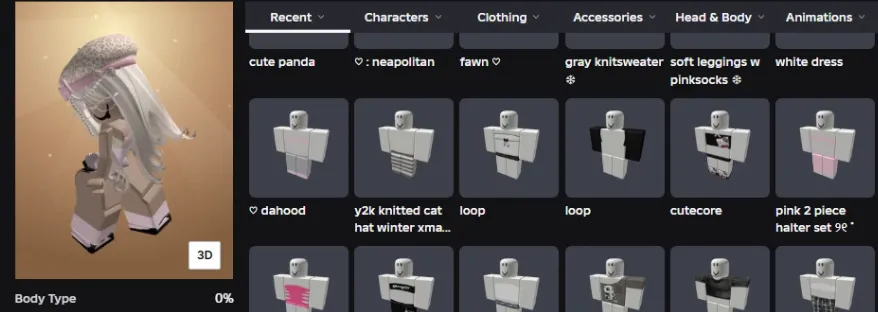 RBL2937 17.8K Robux Spend Total Cute Panda Outfit, Neapolitan, Fawn, Gray Knitsweater, Soft Leggings with Pink Socks