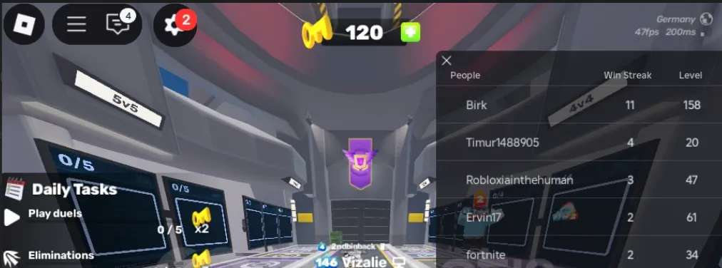 RBL2961 6.8K Robux Spend Total Account with 120 Crowns and Duel Win Streak Lobby Stats