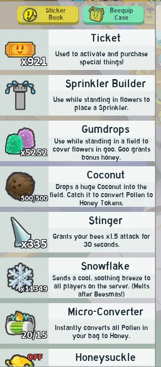 RBL3021 Bee Swarm Simulator 50 Bees 19-20 Level Hive Tide Popper Magic Bean Festive Bean Cloud Vial Night Bell Ant Pass Robo Pass Sunflower (G)