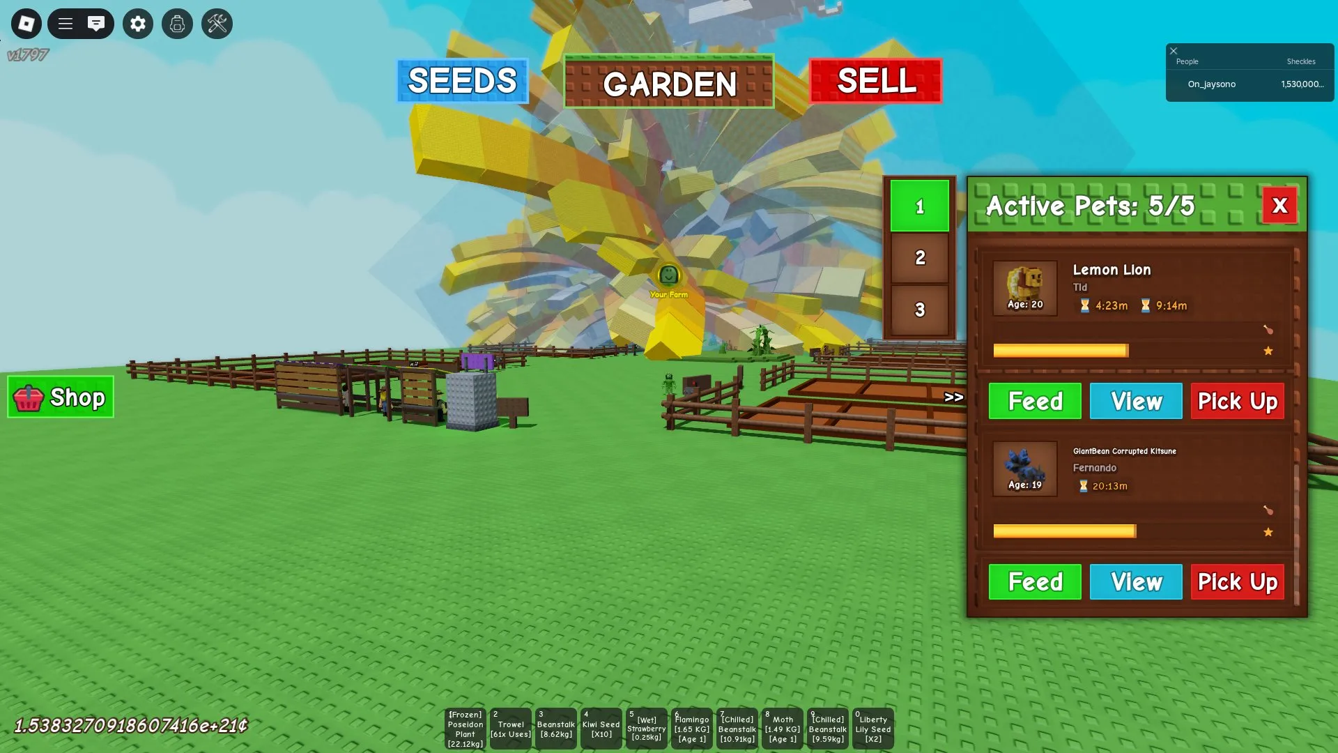 RBL3048 Huge Tranquil Bloom Half-Map Tree, Many Enchants, 130B Value, Massive Sheckles Balance and Strong Tool Belt for Farming (G)