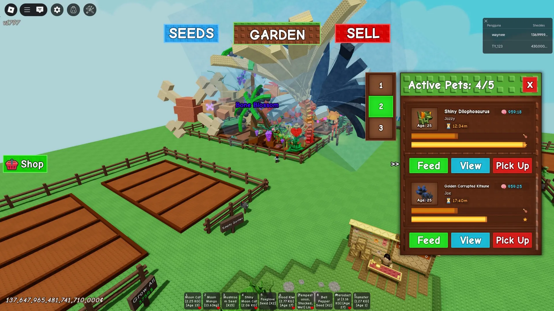 RBL3049 Bone Blossom Garden with Burning Bud, 2 Moon Mango, Moon Cat, Shiny Moon Cat, Shiny Dilophosaurus, Golden Corrupted Kitsune (G)