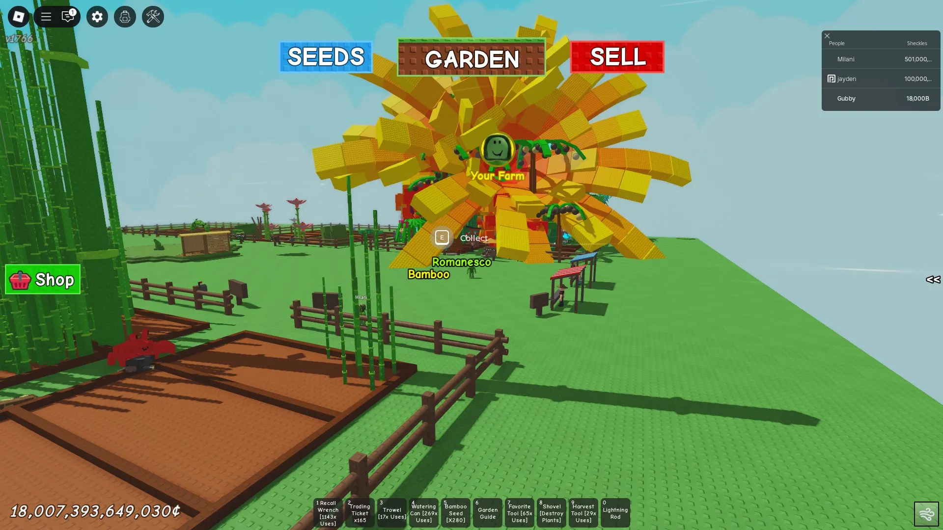 RBL3057 Huge Burning Bud Garden, Romanesco Bamboo Area, 18T Currency, Bamboo Seed x280, Trading Tickets, Watering Can and Strong Farming Tools (G)