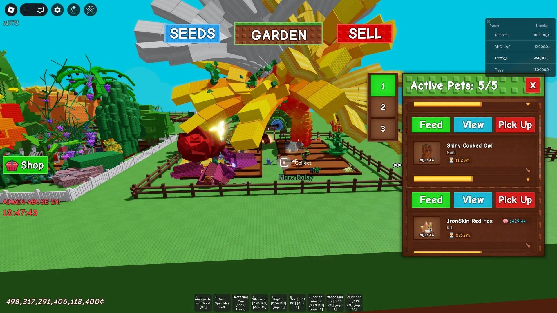 RBL3058 Big Burning Bud Garden, Flare Daisy Plot, 5 Active Pets including Shiny Cooked Owl and IronSkin Red Fox, Huge Currency and Watering Tools (G)