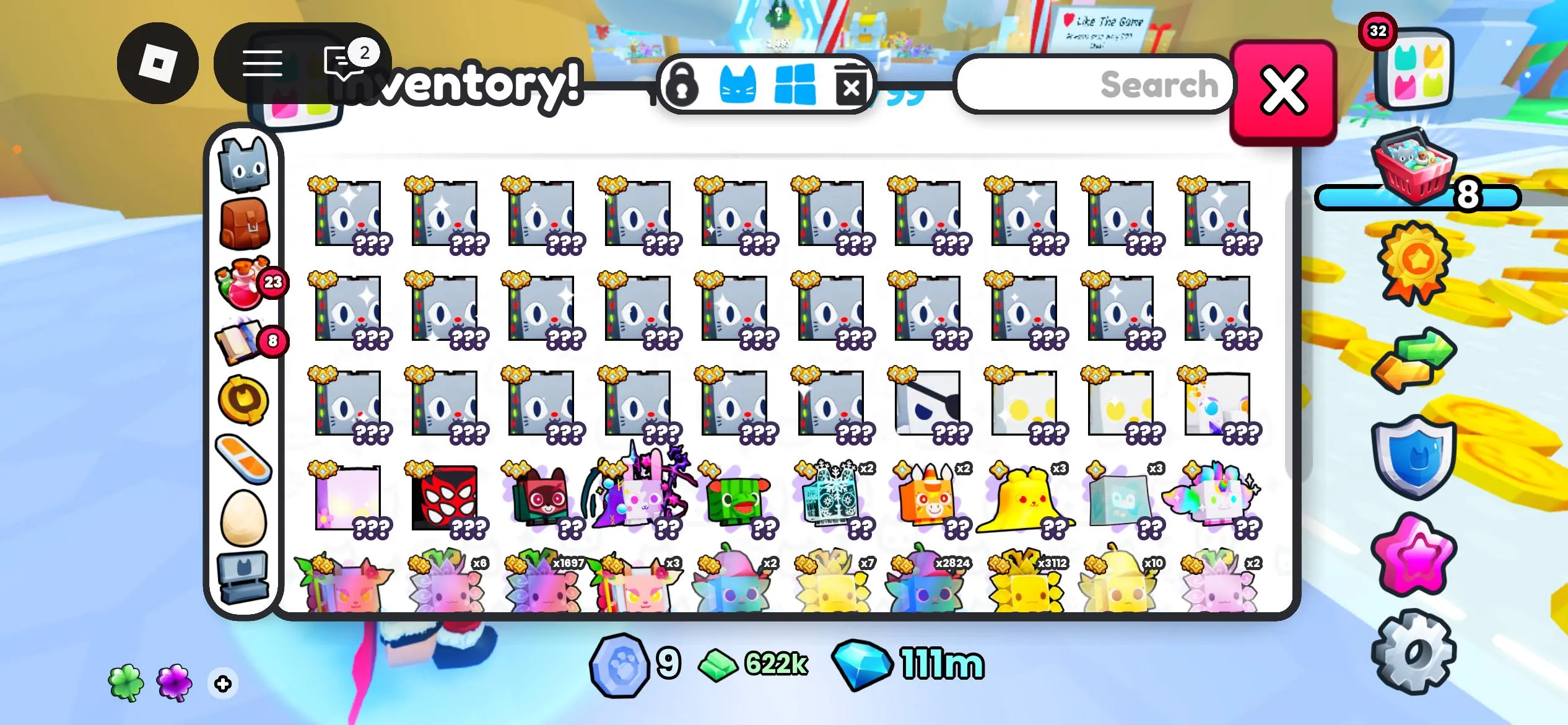 RBL3067 Huge ??? Pets Stack, VIP, Ultra Lucky, +40 Egg Hatch, 111m Diamonds, 622k Tickets, Potions (G)