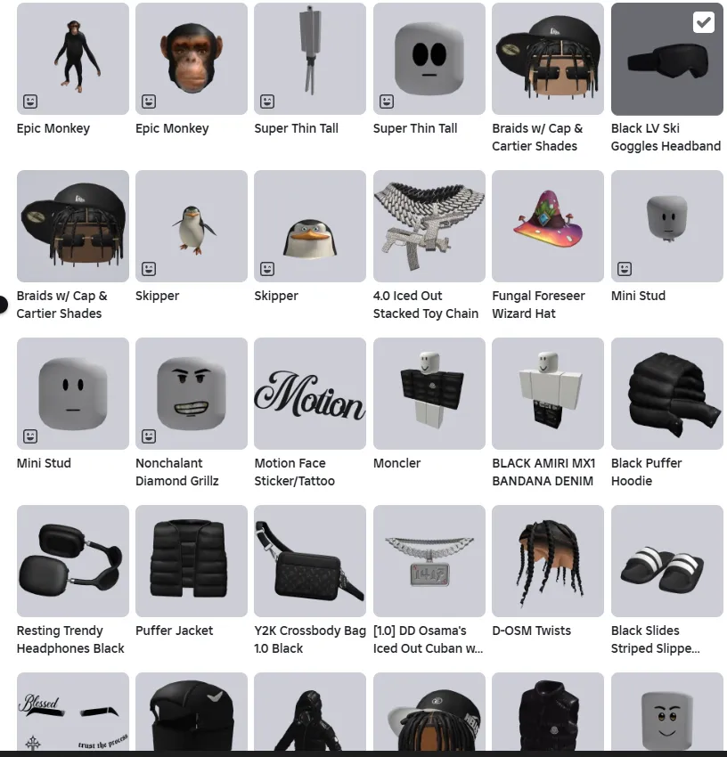 RBL3075 Epic Monkey Super Thin Tall Braids w Cap Cartier Shades Black LV Ski Goggles Headband 4.0 Iced Out Toy Chain Fungal Foreseer Moncler DD Osama Cuban Flying Carpet 11 Rebirths (G)