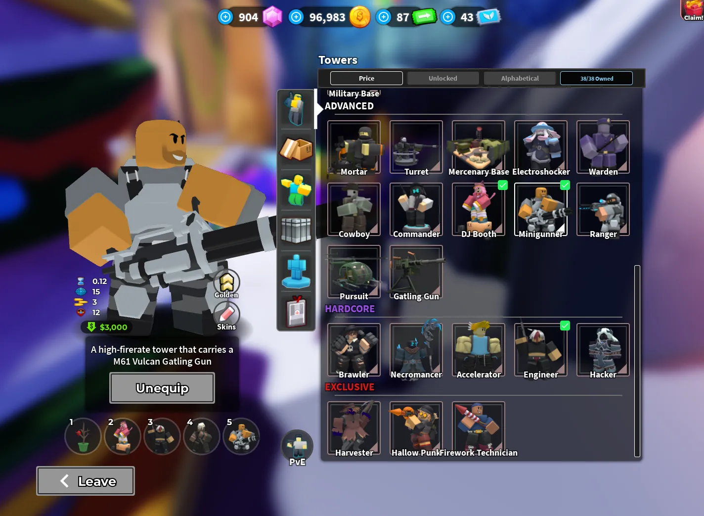 RBL3084 764 Level star All Hardcore Completed star Golden Towers Harvester Hallow Punk Firework Technician Account (G)