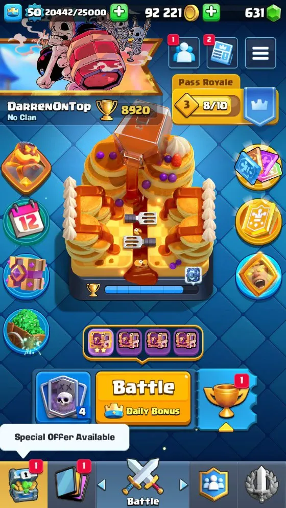 CR716 Level 50 deck with Graveyard 4 level 15 a14 level 14 2 evolutions 8.9k trophies Arena 24 92k gold 631 gems 47 emotes 117 cards 19 legendaries