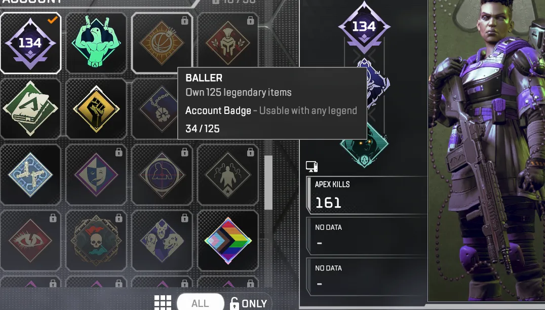 AP654 150 Shards Relic | Level 134 Rookie Rank | 35 Legendary Items