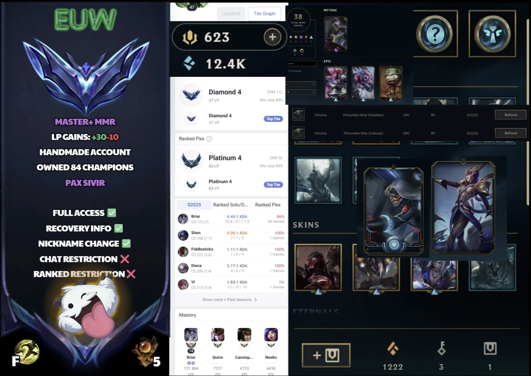 🌍 EUW 🔒 Handlevel ⚡ Diamond IV (37 LP)✨ WR:85% 🔥 PAX Sivir +30LP Gains & More! ♾️ Lifetime Ownership 📧 Full Email Access ✅ Full Ownership Transfer #SBL-17J
