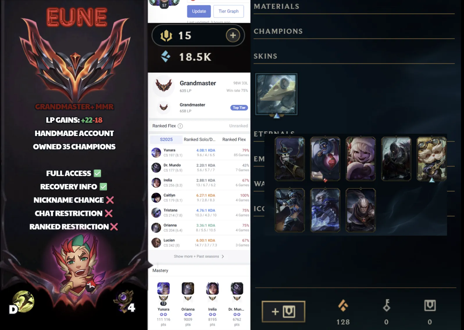 🌍 EUNE 🔒 Handlevel ⚡ Grandmaster I (602 LP)✨ WR:73% 🔥 Insane Winrate & Solid MMR ♾️ Lifetime Ownership 📧 Full Email Access ✅ Full Ownership Transfer #SBL-UV1