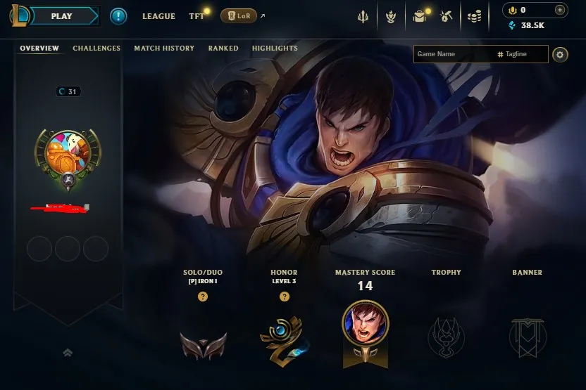 NA High Quality Safe S14 Iron 4 S16 Iron 1 0 LP Hardstuck| BE:38500| 0% WR Low MMR | Honor lvl 3 | #29