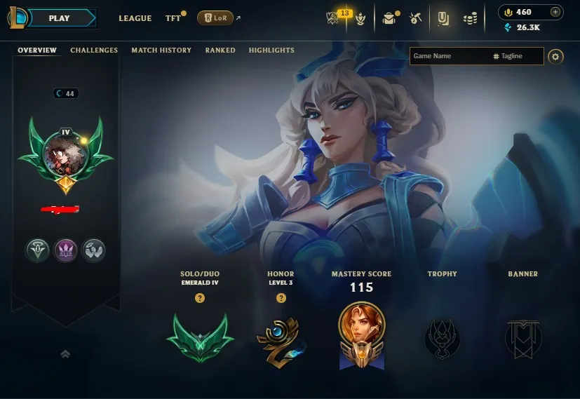 EUW S15 Emerald 4 | Champs: 34 | BE: 26K | 460 RP High Noon Leona | Skins: 6 | Honor lvl 3 | #2