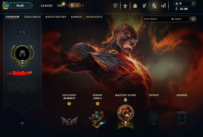 High Quality Safe S14 Iron 4 S15 Iron 4 0 LP Hardstuck| BE: 35200| 0% WR Low MMR | Honor lvl 3 | #13