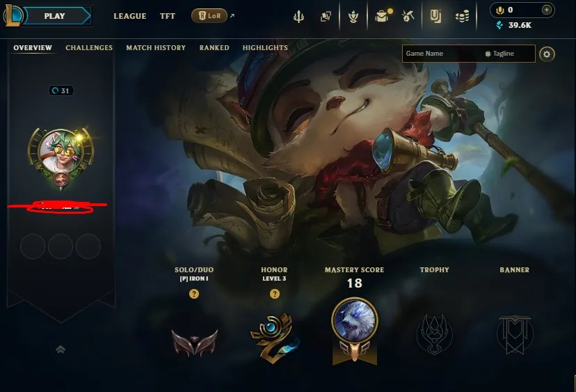 EUW S16 Iron 1 S14 Iron 4 0 LP | BE: 39.6K | Obsidian Dragon Sett & Pool Party Sett | Honor lvl 3 | #61