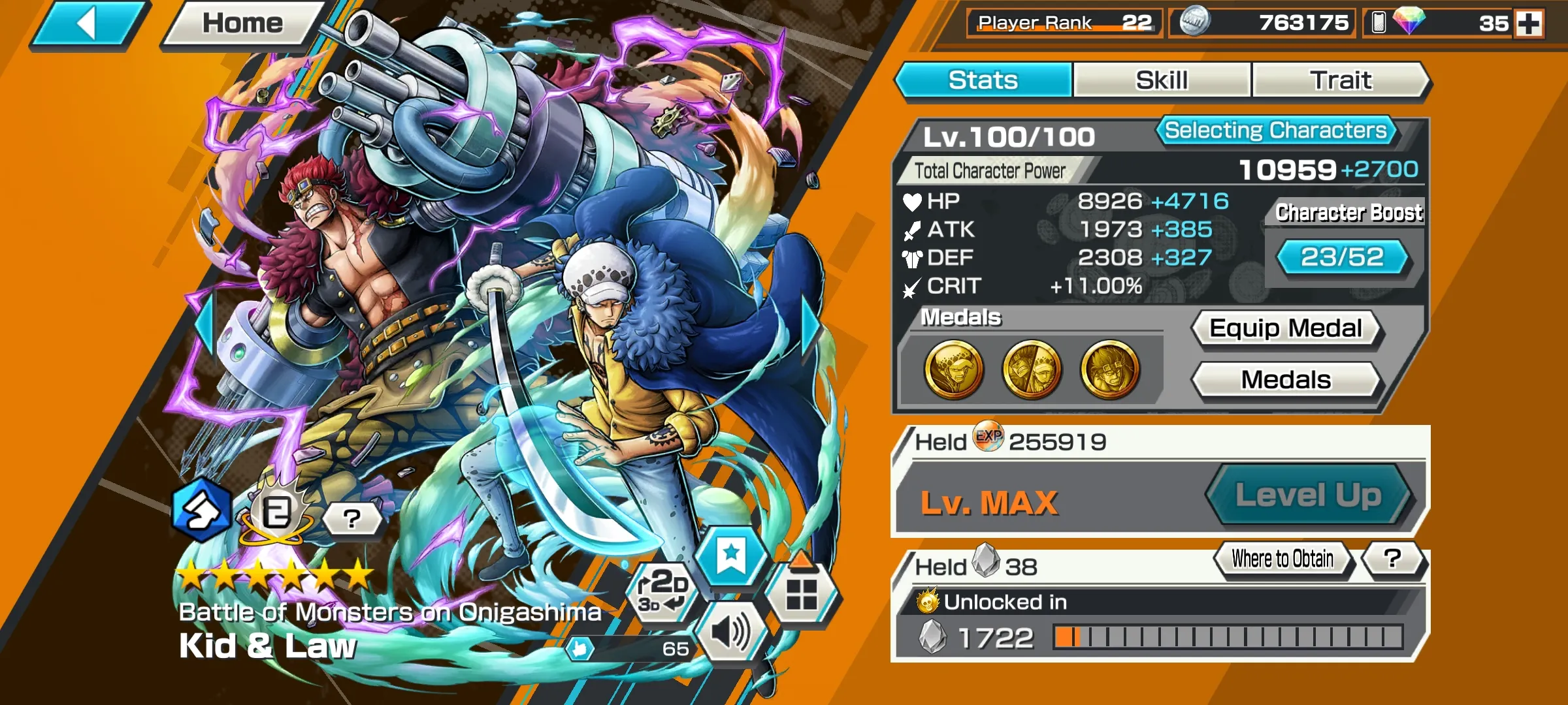 126🔥3 EXTREME 2 MAX🔥LUFFY 5 GEAR MAX🔥KID LAW MAX🔥YAMATO LV 60🔥CP9 BLUENO LV 60🔥JABRA LV 60🔥 INCREASE HP BY 70%🔥GOOD MEDALS🔥SUPPORT 125%🔥Android & iOS🔥