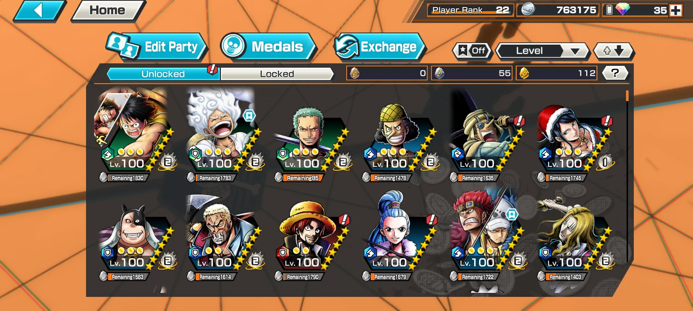 126🔥3 EXTREME 2 MAX🔥LUFFY 5 GEAR MAX🔥KID LAW MAX🔥YAMATO LV 60🔥CP9 BLUENO LV 60🔥JABRA LV 60🔥 INCREASE HP BY 70%🔥GOOD MEDALS🔥SUPPORT 125%🔥Android & iOS🔥