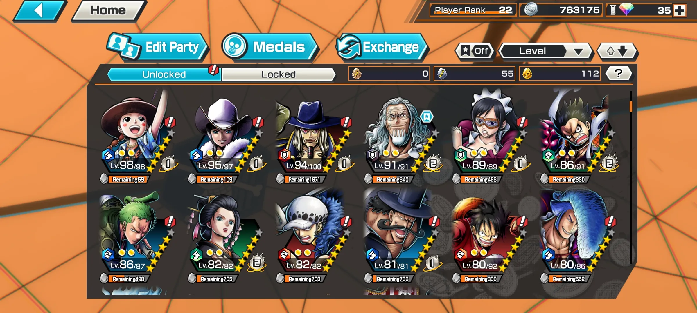 126🔥3 EXTREME 2 MAX🔥LUFFY 5 GEAR MAX🔥KID LAW MAX🔥YAMATO LV 60🔥CP9 BLUENO LV 60🔥JABRA LV 60🔥 INCREASE HP BY 70%🔥GOOD MEDALS🔥SUPPORT 125%🔥Android & iOS🔥