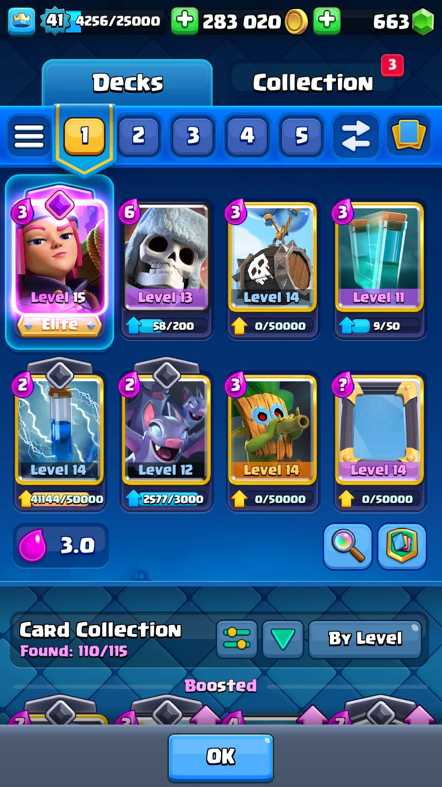 🏆7117 TROPHIES🏆ARENA 19💫LVL 41🔥5 MAX CARDS⭐110 CARDS💎663 GEMS💎