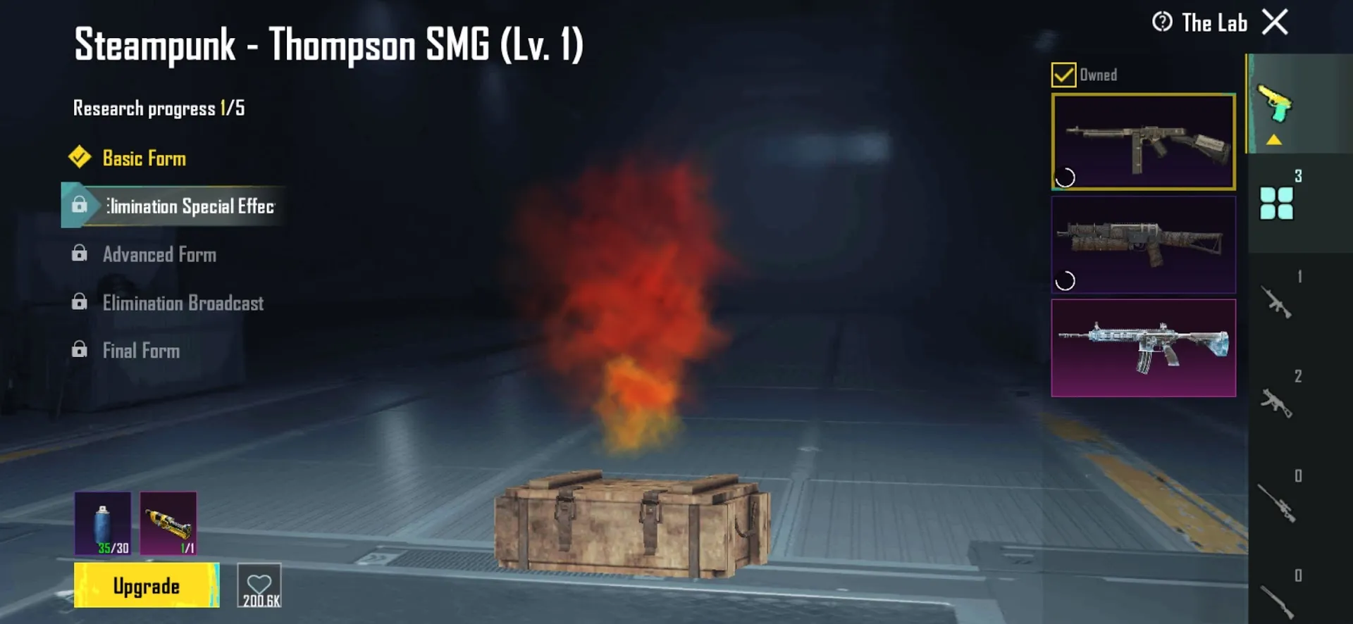 PGM533 Gold V - Skullcrusher PP-19 Bizon Lv.3, Steampunk Thompson SMG, Elite Passes, Legendary Outfits, Vehicles & Skins, Black Rose Parachute 