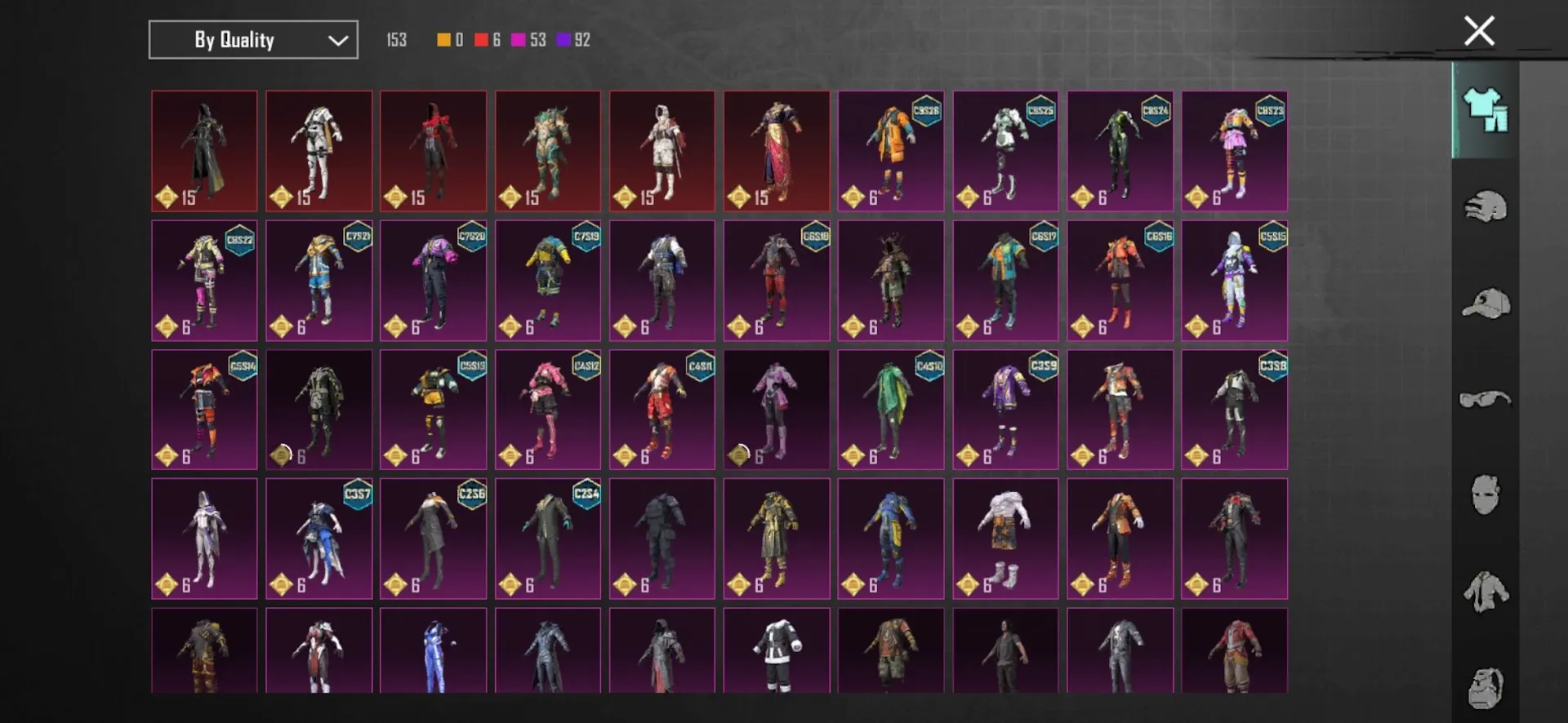 PGM548 Glacier Lv3, M762 8-bit Unicorn Lv3, AKM Hellfire (Kill Effect), Collector Title, Ace, Libra Masked Desert Skins, 6 Mythic Sets 