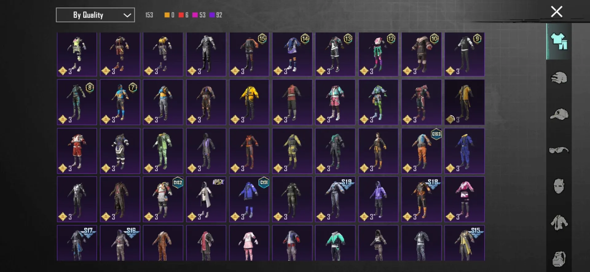 PGM548 Glacier Lv3, M762 8-bit Unicorn Lv3, AKM Hellfire (Kill Effect), Collector Title, Ace, Libra Masked Desert Skins, 6 Mythic Sets 