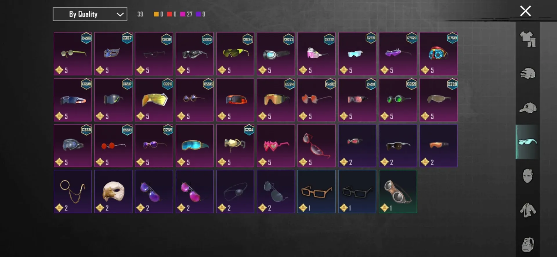 PGM548 Glacier Lv3, M762 8-bit Unicorn Lv3, AKM Hellfire (Kill Effect), Collector Title, Ace, Libra Masked Desert Skins, 6 Mythic Sets 