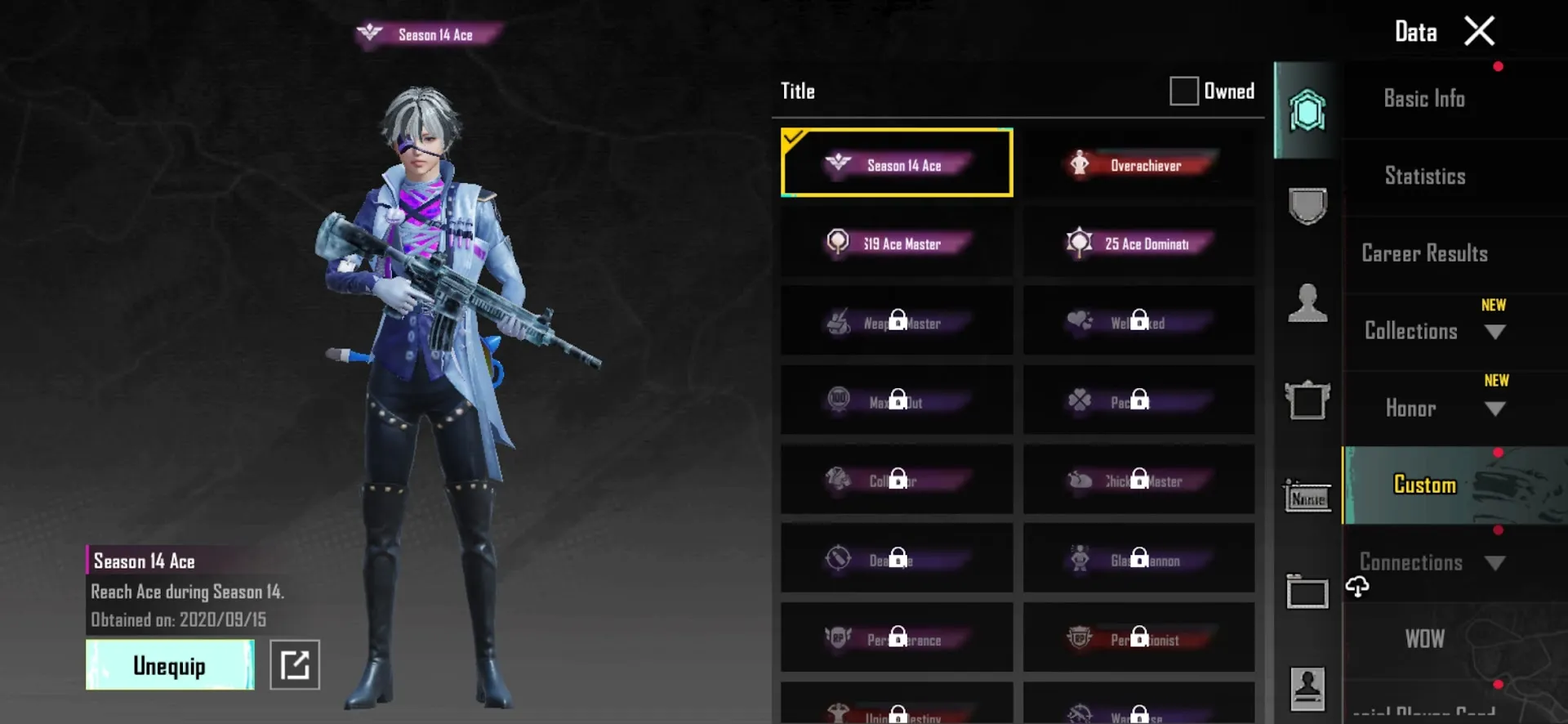 PGM541 Seadream Melody SLR, Glacier M416 Lv2, Chow Blaster SCAR-L Lv3, Candied Haunter MP7 Lv2, Multiple Mythic Outfits & Vehicles 