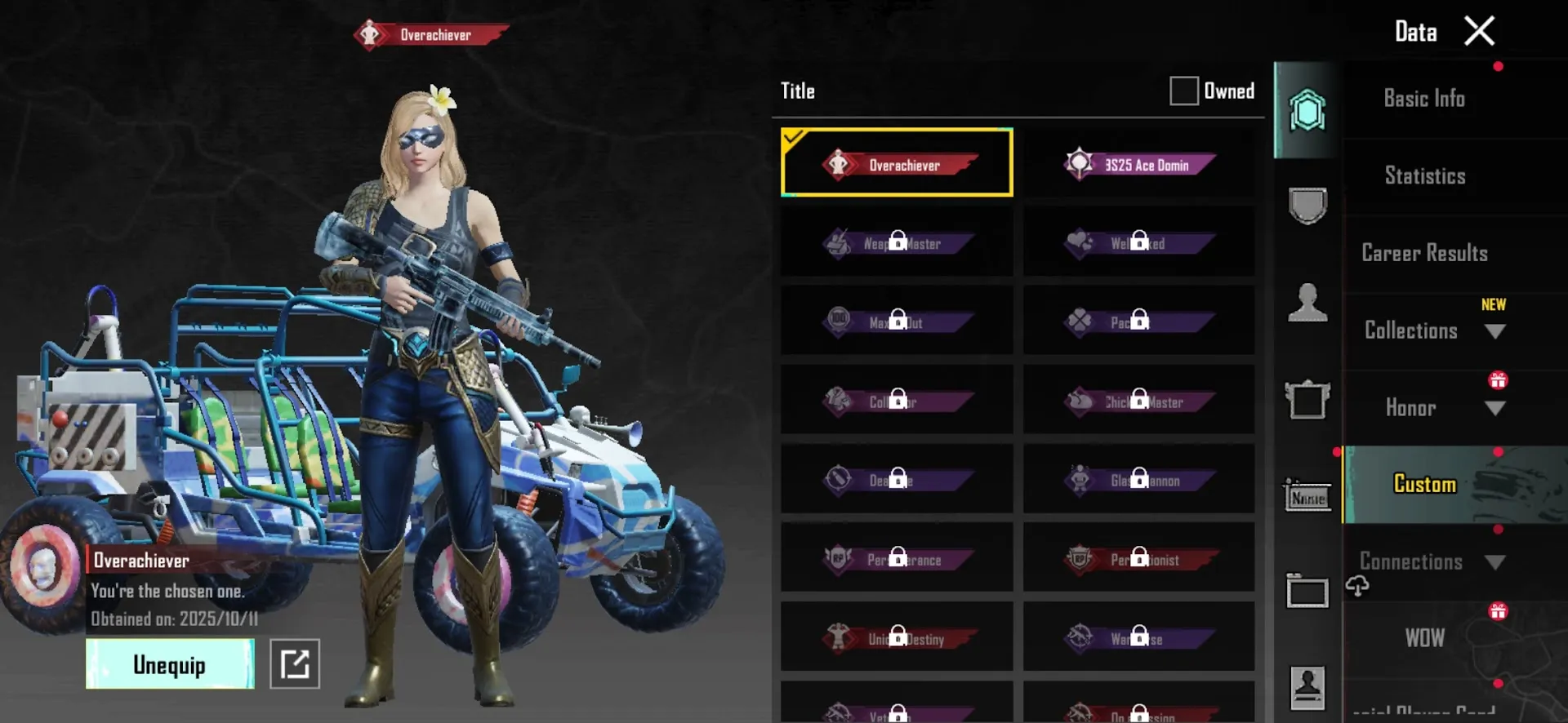 PGM536 Overachiever Title, Ace Dominator Rank, Chow Blaster SCAR-L, Multiple Lv. 14-15 Skins, Unique Cosmetics & Emotes