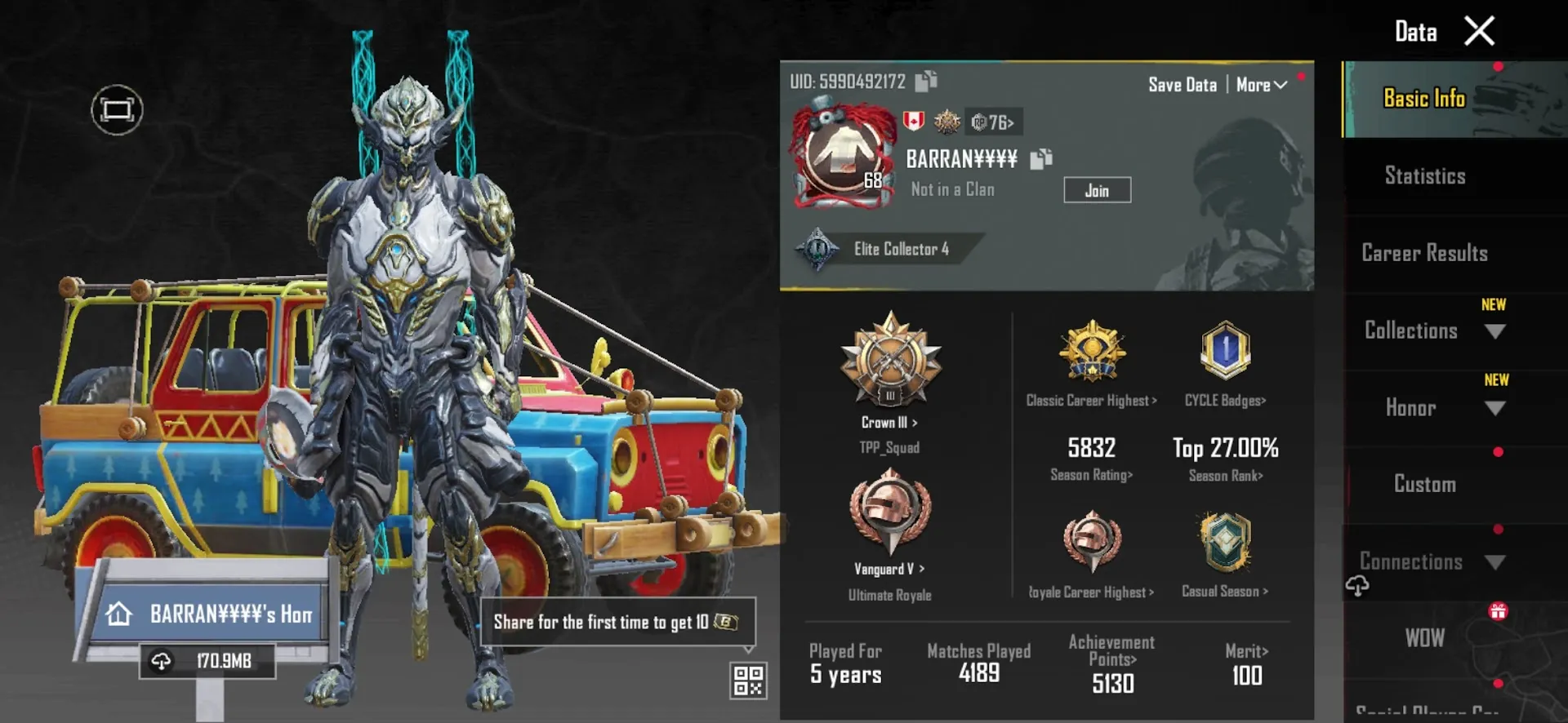 PGM538 Collector Suit, Eerie Doll Avatar Frame, Chow Blaster SCAR-L, Thornrose Dawn M16A4, Jungle Prey Parachute, Multiple Mythic Outfits & Weapon Skins 