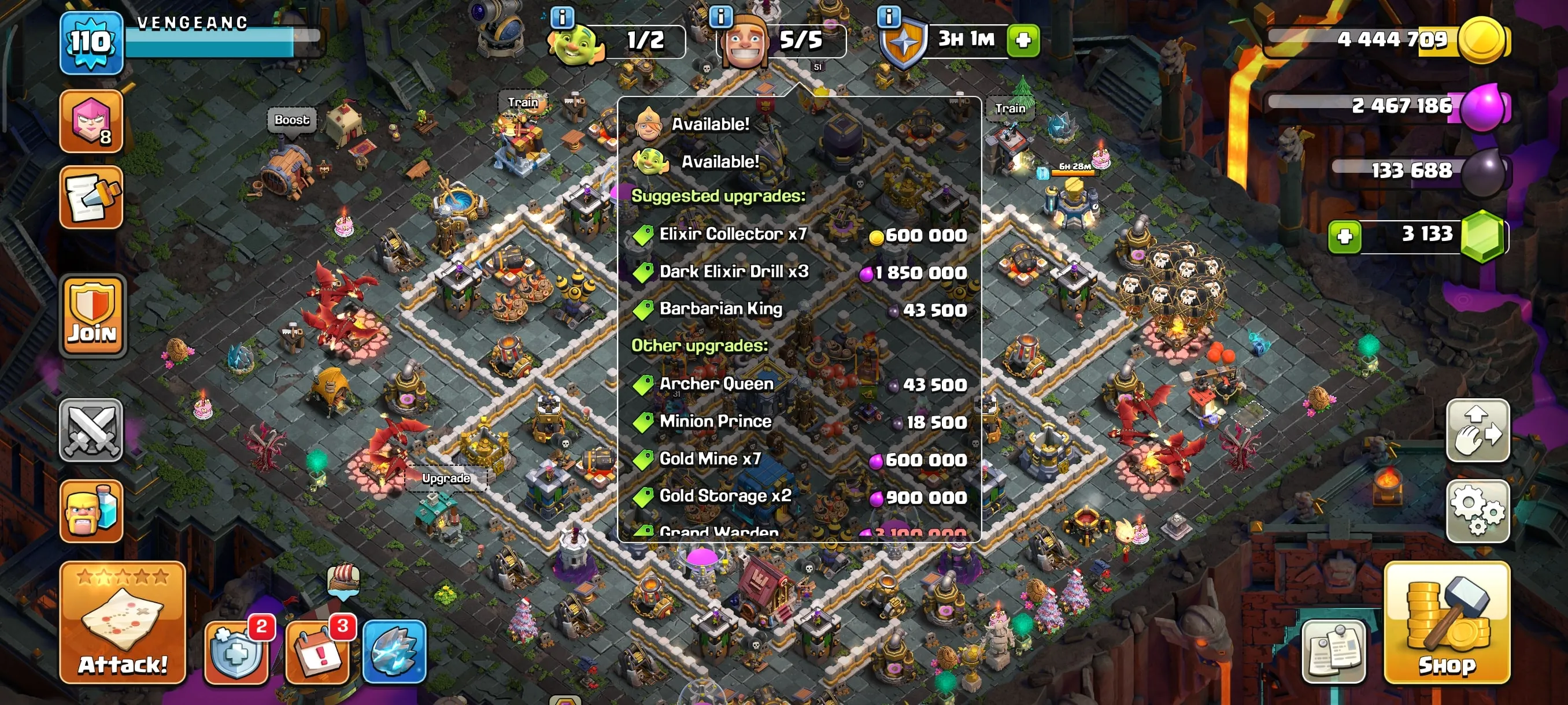 COC193 Ghost Queen Skin TH12 Account 5 Builders BH5 3133 Gems 